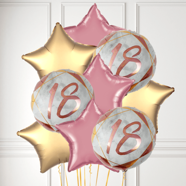 18th Birthday Rose Gold Marble Balloon Bunch BALLOONBX 18th-birthday-rose-gold-marble-balloon-bunch-balloonbx